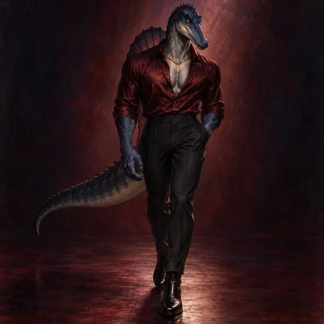 Spino บน runway · Oil painting
